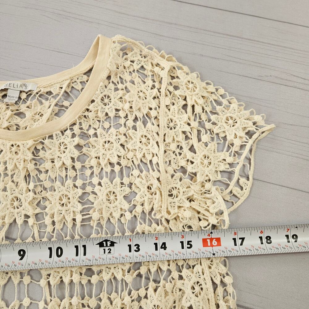 Y2k Crochet Open Knit Top Cream Boho Coquette Delia's - XS - Picture 6 of 7